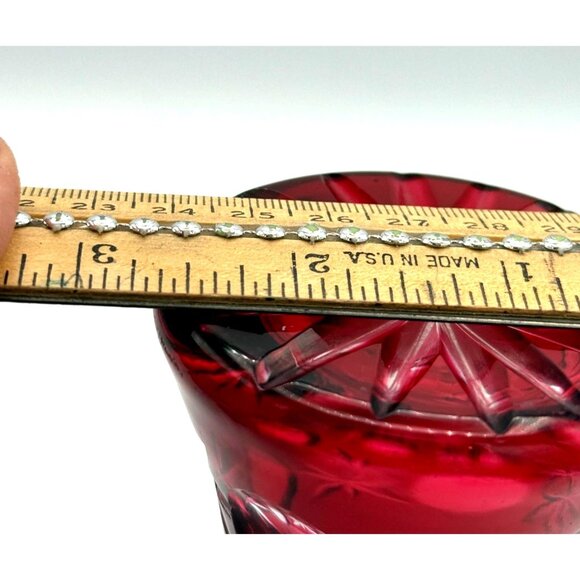 Bohemian Lead Crystal Cut to Clear Cranberry Round Thumb Star Vase VTG - Picture 7 of 7